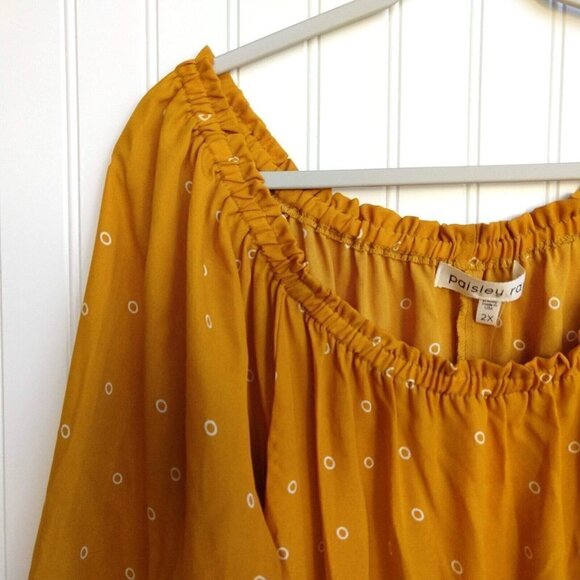 Paisley Raye Willow Yellow Off the Shoulder Peasant Top Plus Size 2X NWT USA - Picture 2 of 12